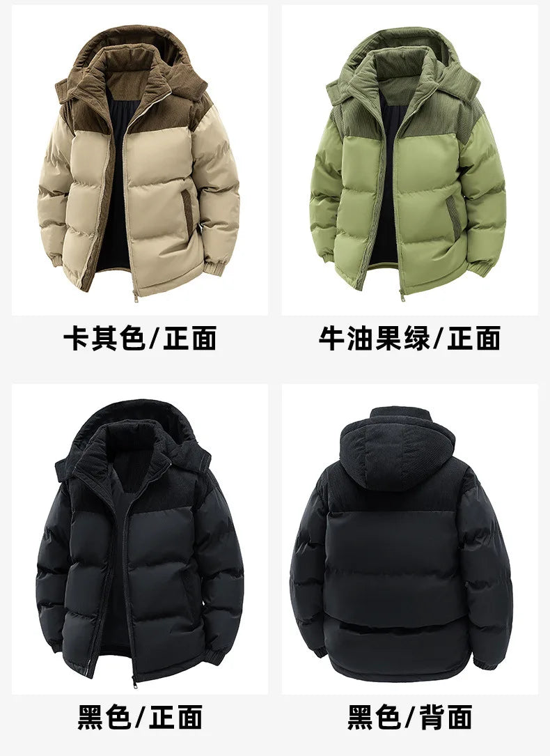 2025 Men's Color-coded Casual Trendy Loose Long Sleeve Hooded Quilted Jackets Male Winter New Fashion Thicken Clothes Coats Tops