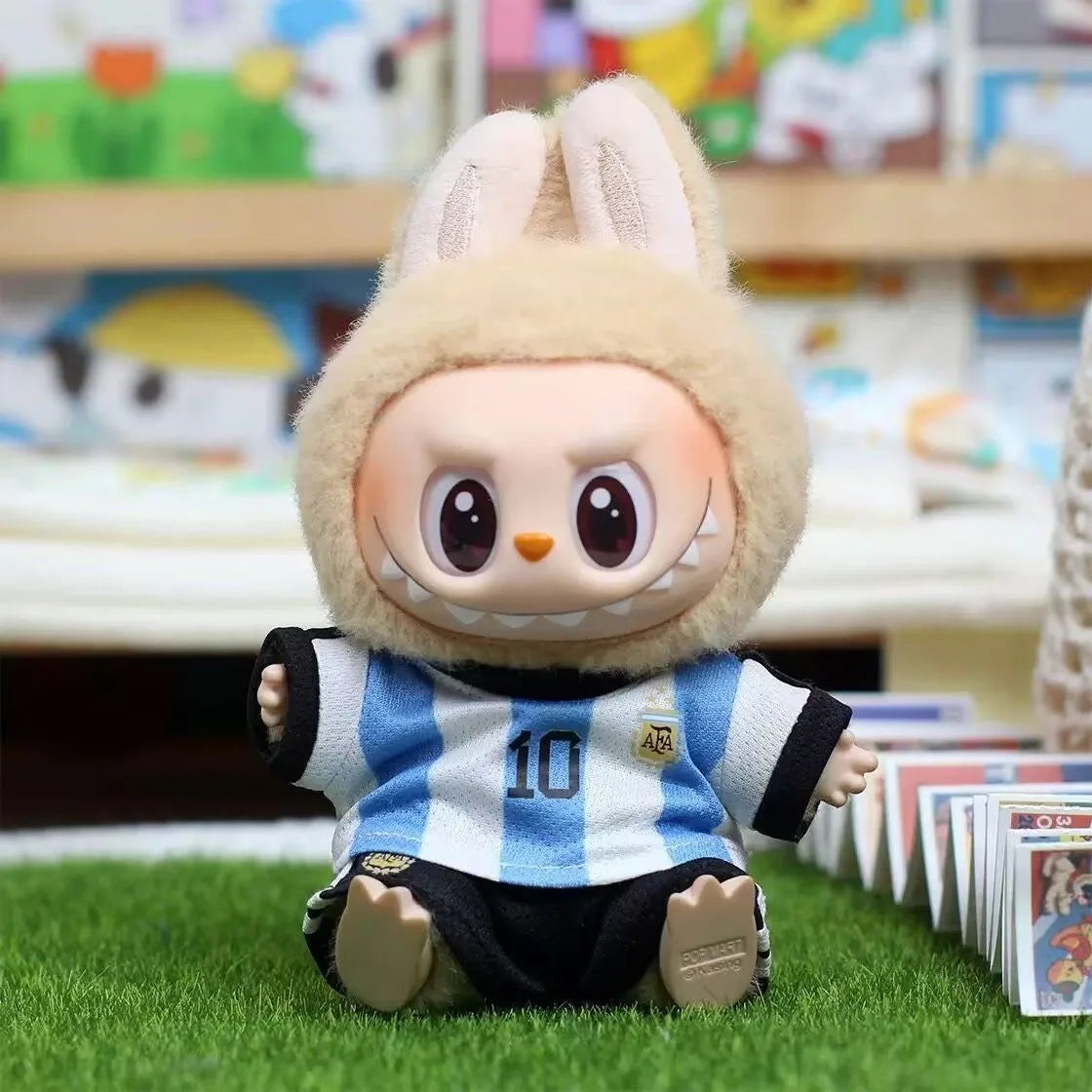 17cm Labubu Football Vinyl Pendant Doll Size 7 V1V2 V3 DIY Clothing Set Sportswear for Kids Creative Child Gift Toy