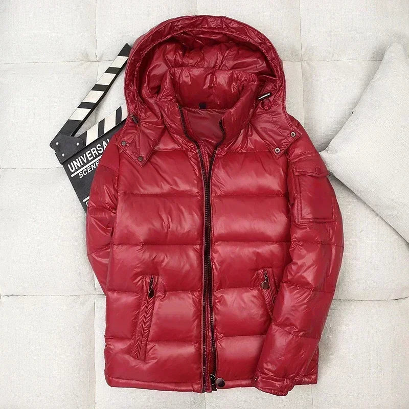 New Winter Men Black Shiny Puffer Jackets Hooded Casual Duck Down Coats High Quality Male Outdoor Windproof Warm Jackets Size 4X