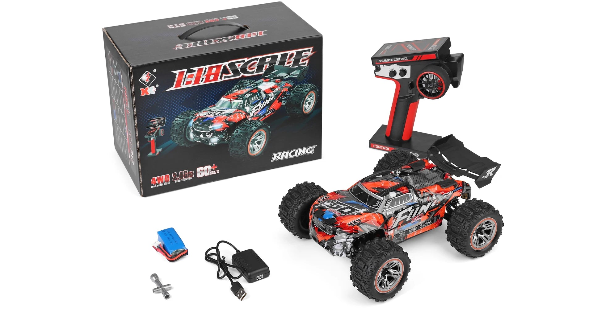 Wltoys 184008 1/18 Scale 2.4G RC Car Brushless Motor ESC 4WD Off-Road High Speed 60Km/H 3-in-1 Racing Toy for Boys