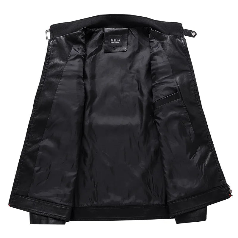 Men Stand Collar Motorcycle Leather Jackets Slim Fit PU Leather Coats Quality New Fashion Male Autumn Casual Leather Jackets 5XL