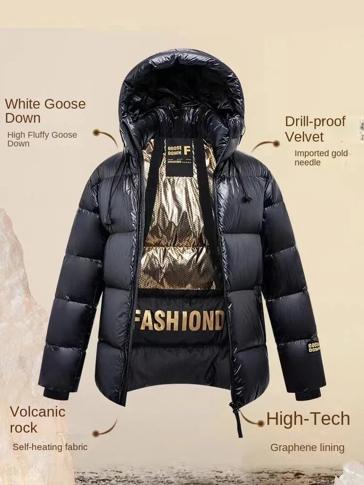 Down Jacket Men Winter Waterproof Goose Jacket Men Luxury Brand Hooded Feather Goose Coat Women Black Puffer Jacket Man 2023 New