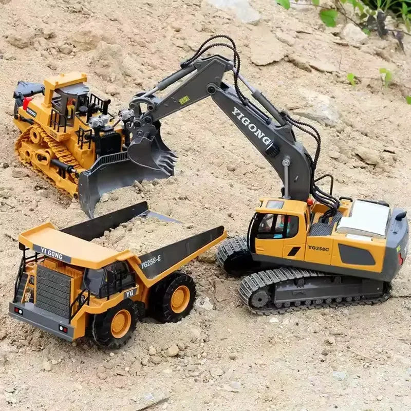 Kids' Best Christmas Gift! 1:24 2.4G 11 Channels RC Construction Vehicle Set - Excavator/Dump Truck/Loader/Bulldozer
