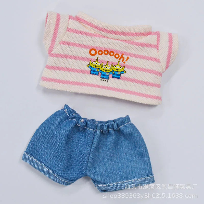 labubu clothes Summer Striped T-shirt Refreshing Set, Top and Shorts Change set, Daily outfits ,labubu accessories(No dolls)