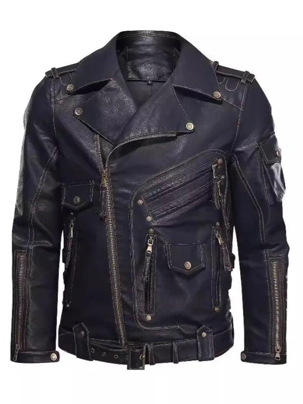 Winter Motorcycle PU Leather Jacket Fashion Cool Zipper Pockets Leather Coats Men Fashion Winter Clothing Mens Leather Jacket