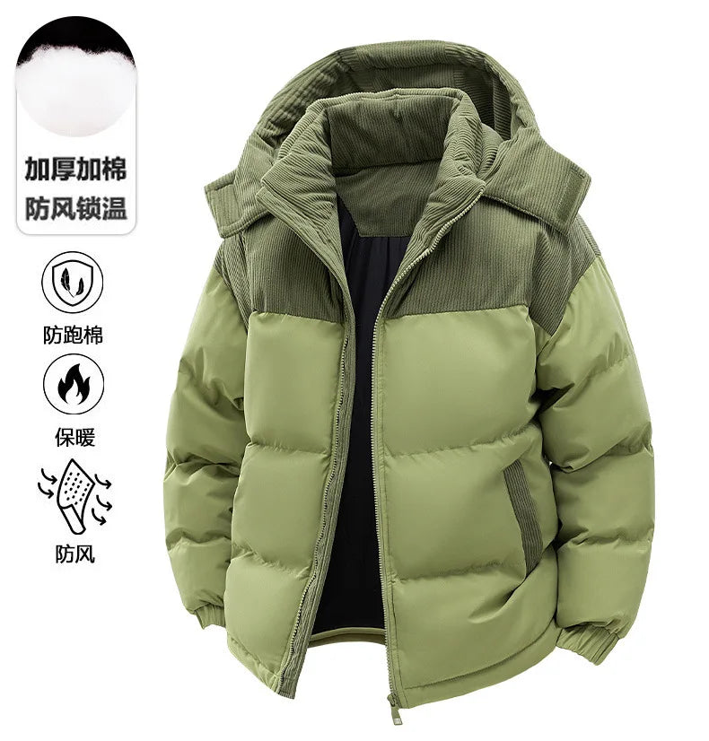 2025 Men's Color-coded Casual Trendy Loose Long Sleeve Hooded Quilted Jackets Male Winter New Fashion Thicken Clothes Coats Tops