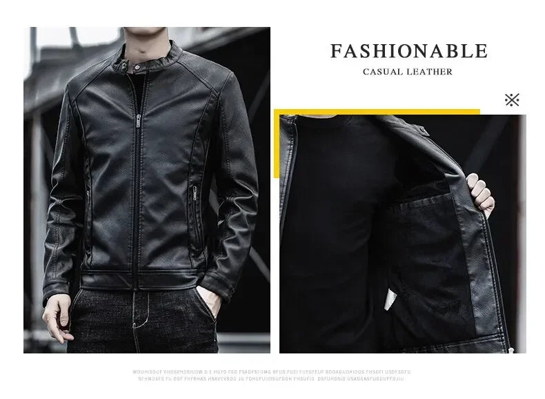 New Men's Motorcycle Leather Jacket Slim Men Leather Jacket Outer Wear Clothing For Male PU Leather Jackets Thin Business Jacket