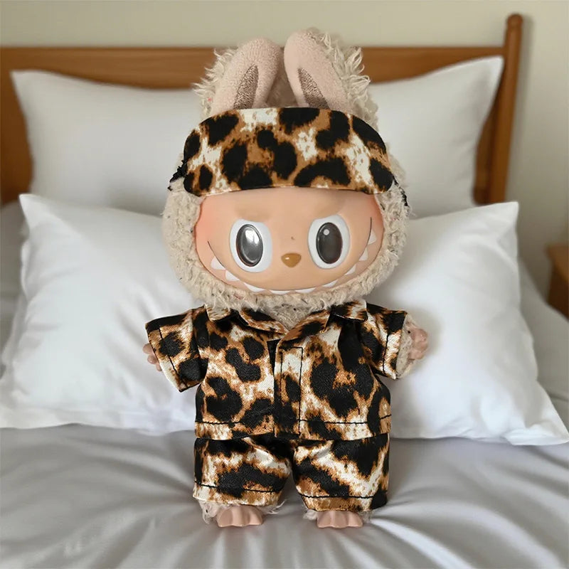 Labubu Clothes Home Wear Leopard Print Pajamas, Daily Outfit 3-piece Set, Eye Mask Pajamas (without Dolls) doll accessories