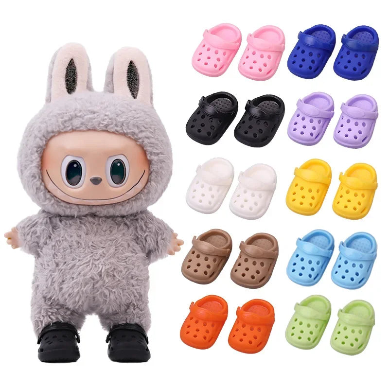 Kawaii Macaron Colored Perforated Shoes For 17cm Labubu V1 V2 V3 With Adjustable Hole Shoes For Ladbubu Dolls Accessories