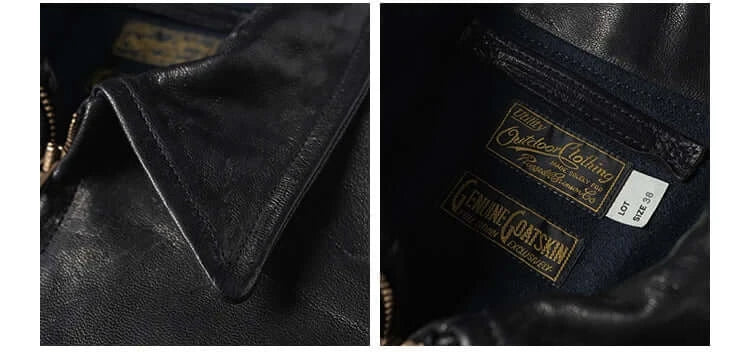 Rugged Bronson Goat Sheepskin Leather Jacket Genuine Leather Jacket 1930s Vintage Short Leather Coat
