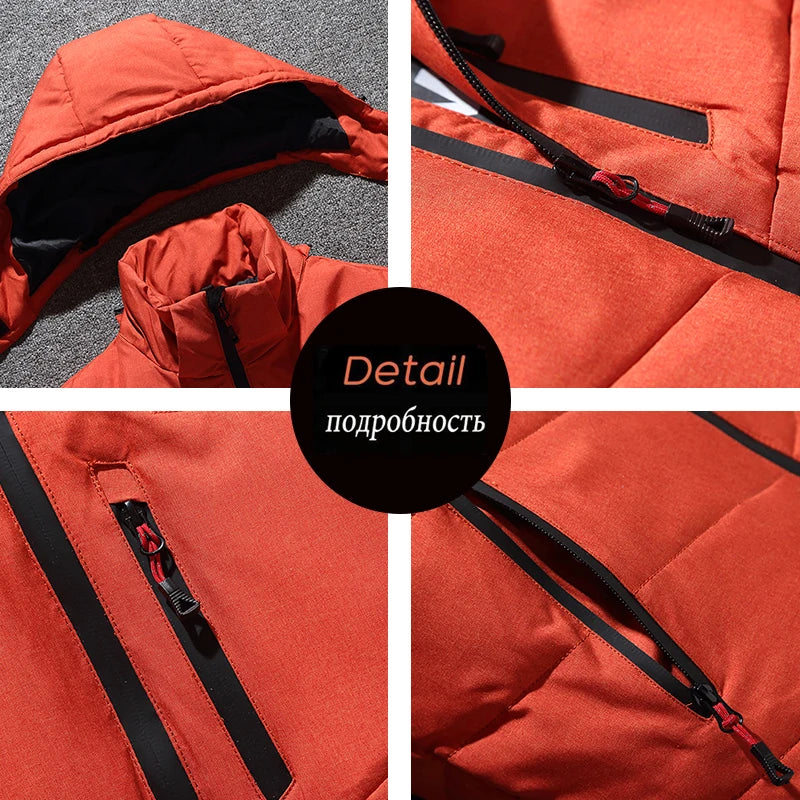 Winter Thickened Men's Down Jacket Men Warm Windproof Parkas Travel Detachable Hat Casual Lightweight Skiing Puffer Jacket Male