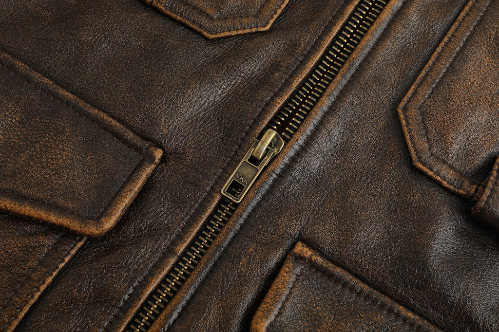 New Top-Layer Cowhide Leather Jacket Men's Four Seasons Motorcycle Leather Jacket Slim-Fit Lapel Multi-Pocket Jacket