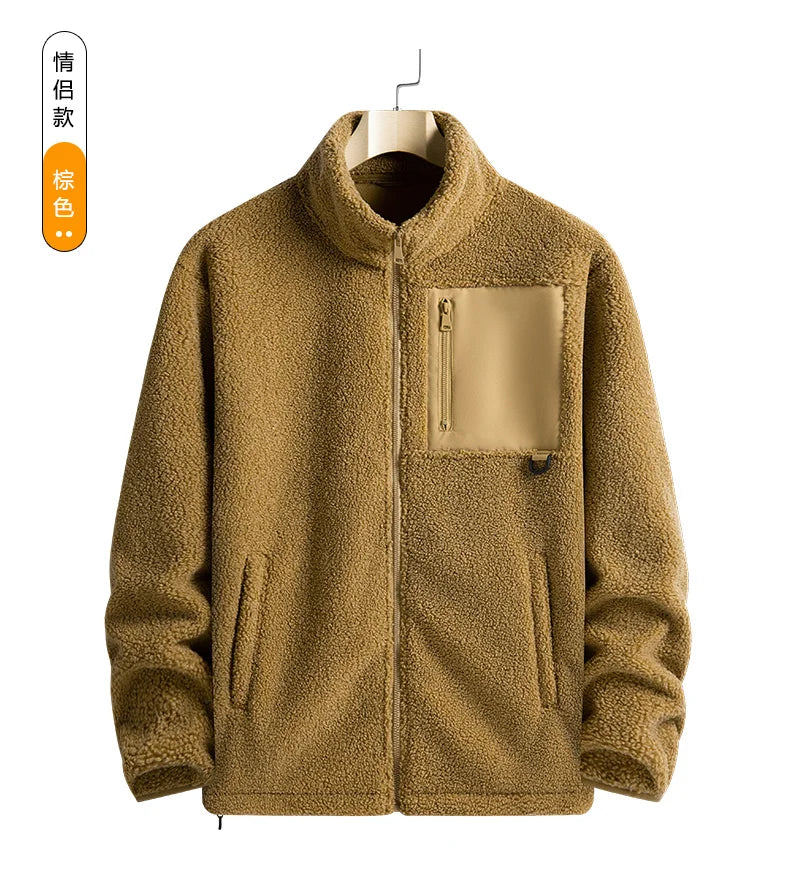 New Autumn Winter Sports Outdoor Stand Up Collar Casual Loose Couple Coat Men'S Thick Fashion Versatile Warm Polar Fleece Jacket