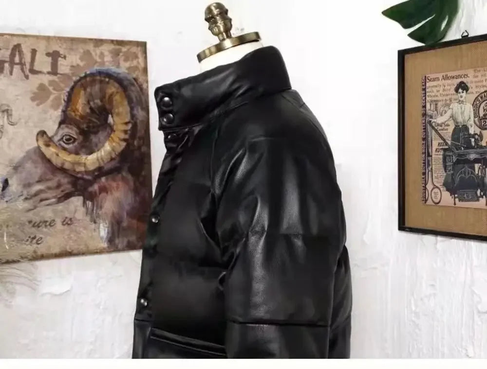 Cowhide Genuine Leather Duck Down Puffer Jacket Man Short Slim Fit Winter Fluffy Thickened Warm Leather Down Jacket Men Korean
