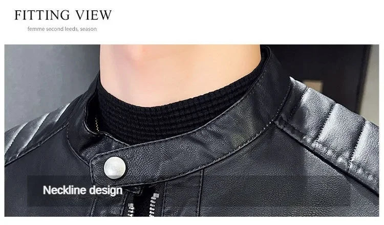 Spring and Autumn Men's Motorcycle Leather Jacket Casual Stand Collar Solid Color White Black Leather Jacket Zip Up PU Coat