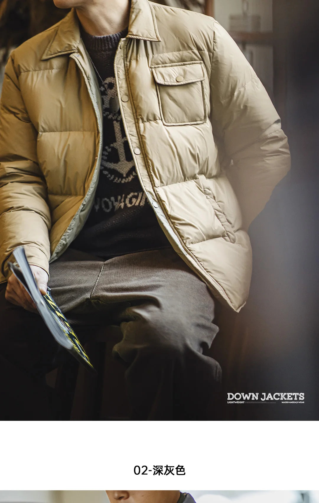 Maden Casual 90% White Duck Down Jacket Lightweight Warm Cold-resistant Single-breasted Lapel Puffer Jacket Men Winter Outerwear