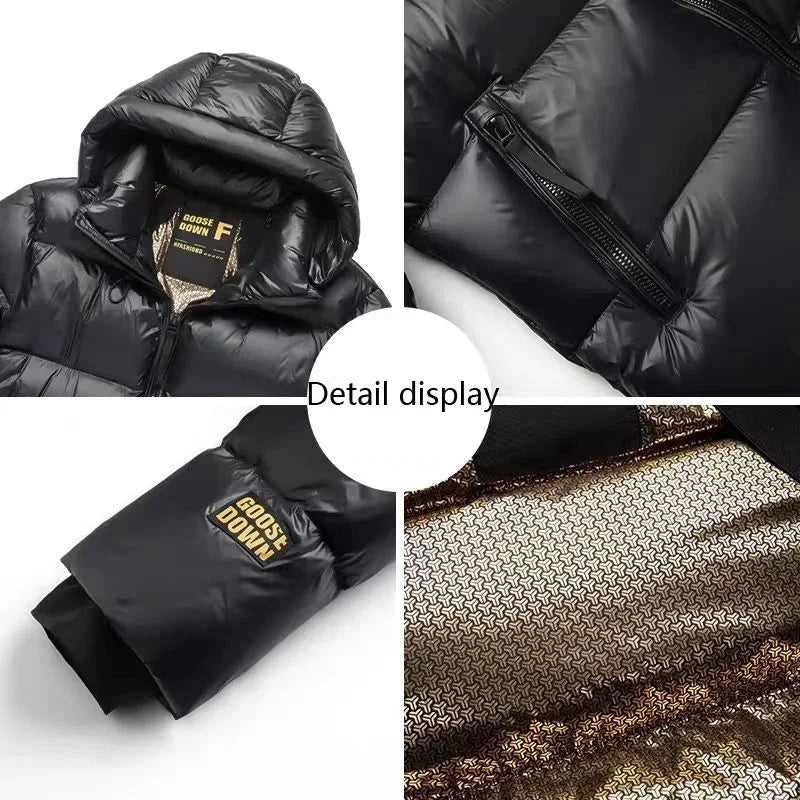 Down Jacket Men Winter Waterproof Goose Jacket Men Luxury Brand Hooded Feather Goose Coat Women Black Puffer Jacket Man 2023 New