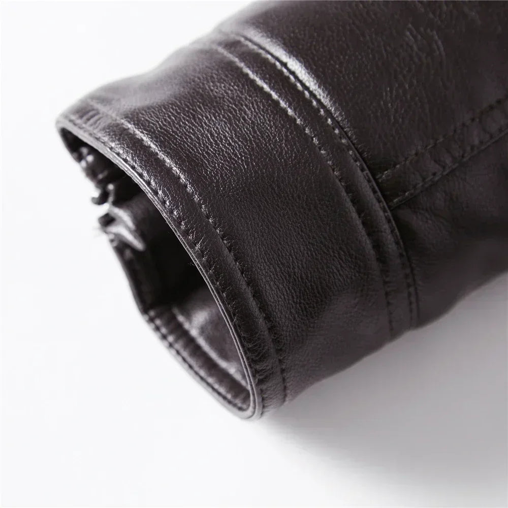 Streetwear Biker Coat Slim Fit Autumn Winter Coat Men Fur Lined Men Motorcycle Jacket Fashion Men Jacket Coffee Leather Jacket