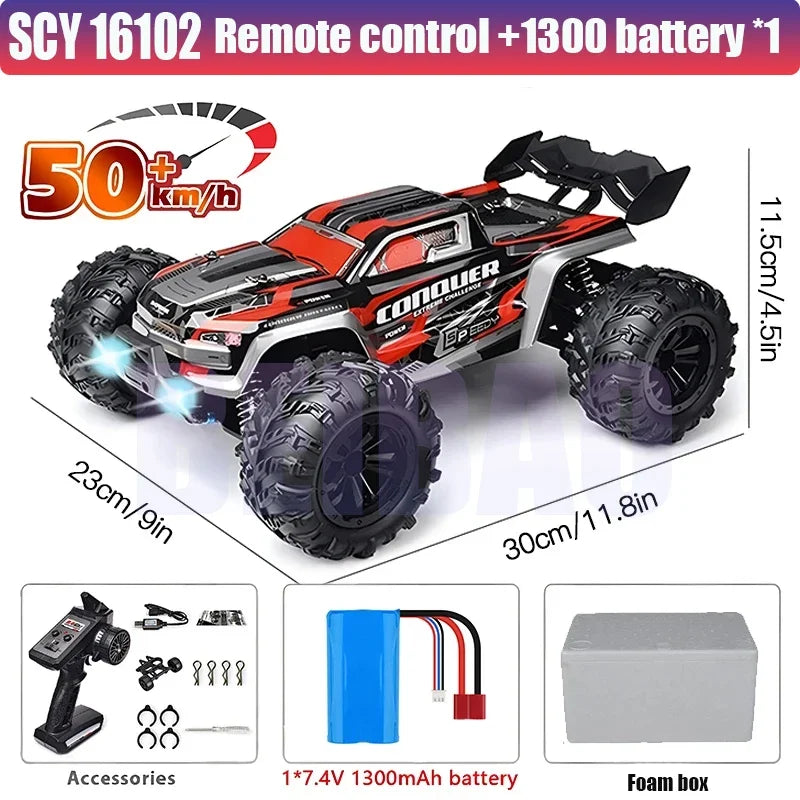 SCY 1:16 70KM/H OR 50KM/H 4WD RC Cars with LED Remote Control Cars High Speed Drift Monster Truck for Kids VS WLtoys 144001 Toys