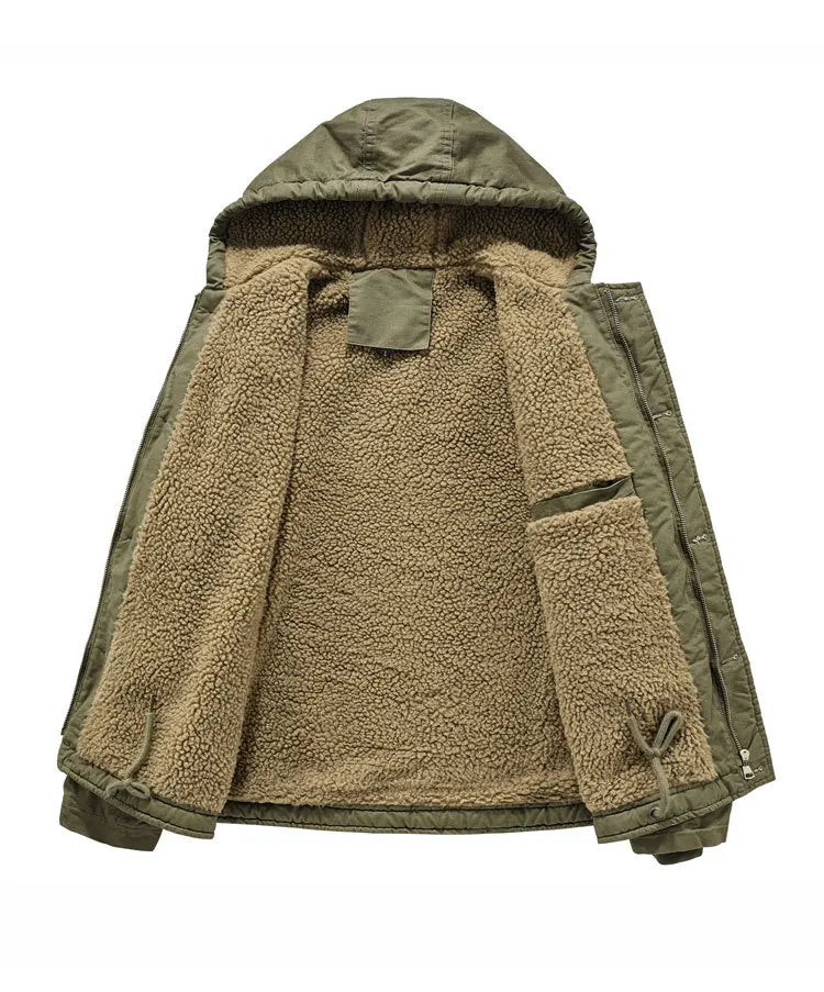 2025 New High-quality fall/winter outerwear men's outdoor casual windproof hooded pullover loose fleece work jacket male