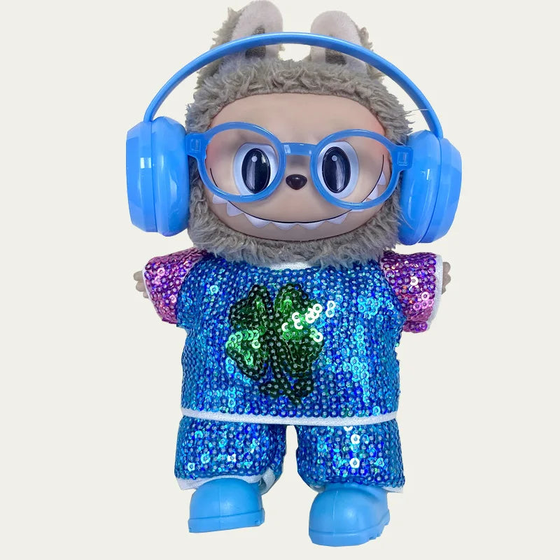 LABUBU clothes Handmade sequined outfit, two-piece jacket and trousers LABUBU accessories Headphones Shoes accessories (no dolls