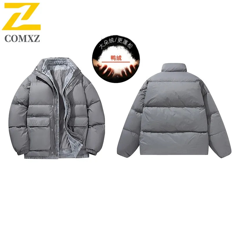 COMXZ Luxury Down Jacket Stand Collar Fake Two-Piece Cold Protection Coat Hiking Travel Winter Wear Lightweight Puffer Jacket