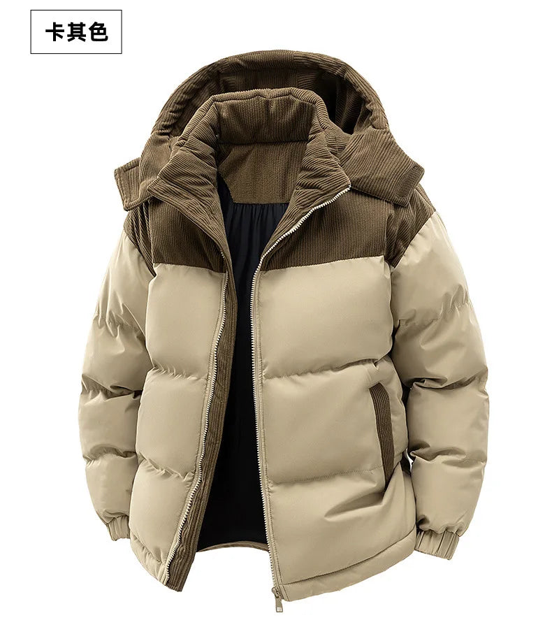 2025 Men's Color-coded Casual Trendy Loose Long Sleeve Hooded Quilted Jackets Male Winter New Fashion Thicken Clothes Coats Tops