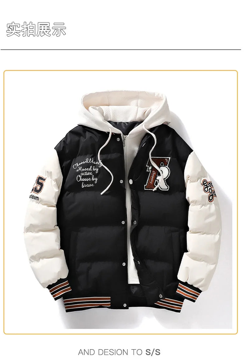 Supzoom New Arrival Casual Embroidery Mens Winter Trendy Fake Two-piece Hooded Bread Suit Couple Cotton-padded Jackets And Coats