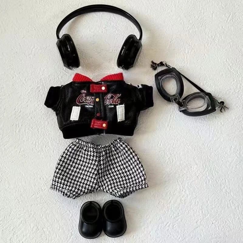 For 15/17cm Labubu Doll Fashion Trend Locomotive Clothing Set plush toy Leather Jacket Clothes designer Diy original Accessories