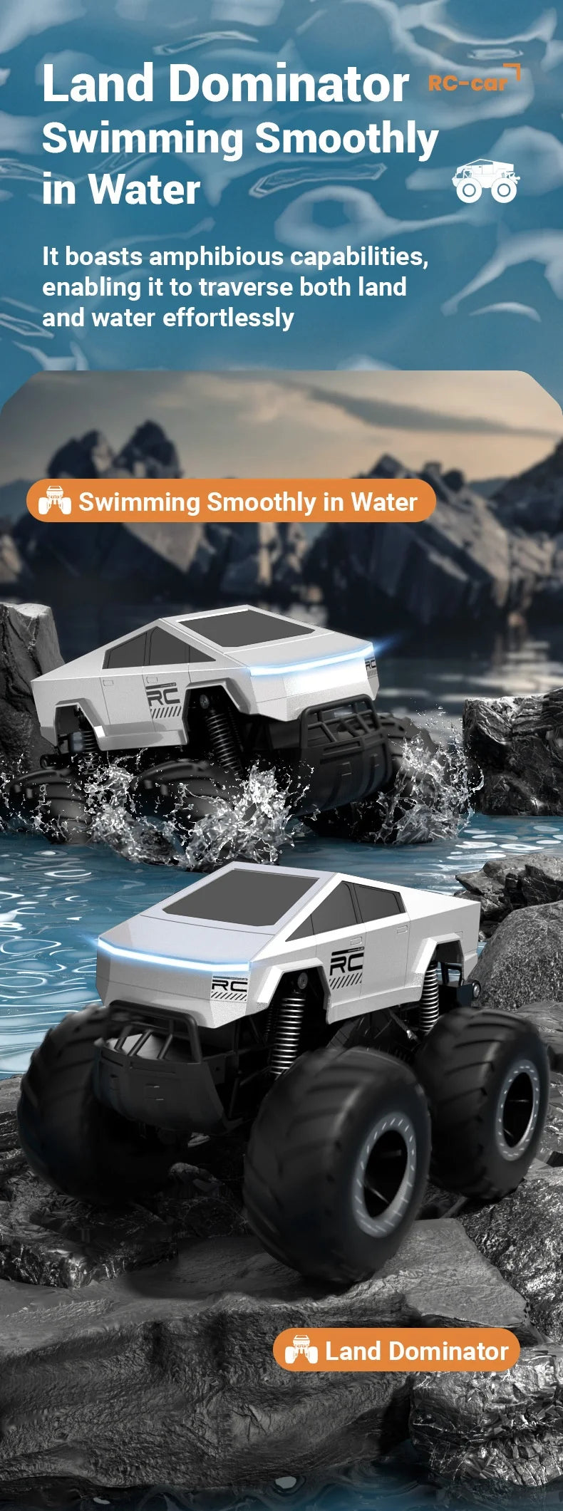 JJRC 1:18Q185 Amphibious RC Crawler 4WD Waterproof Off-Road Stunt Car 2.4GHz Kids Remote Control Toy All-Terrain Water Land Gift