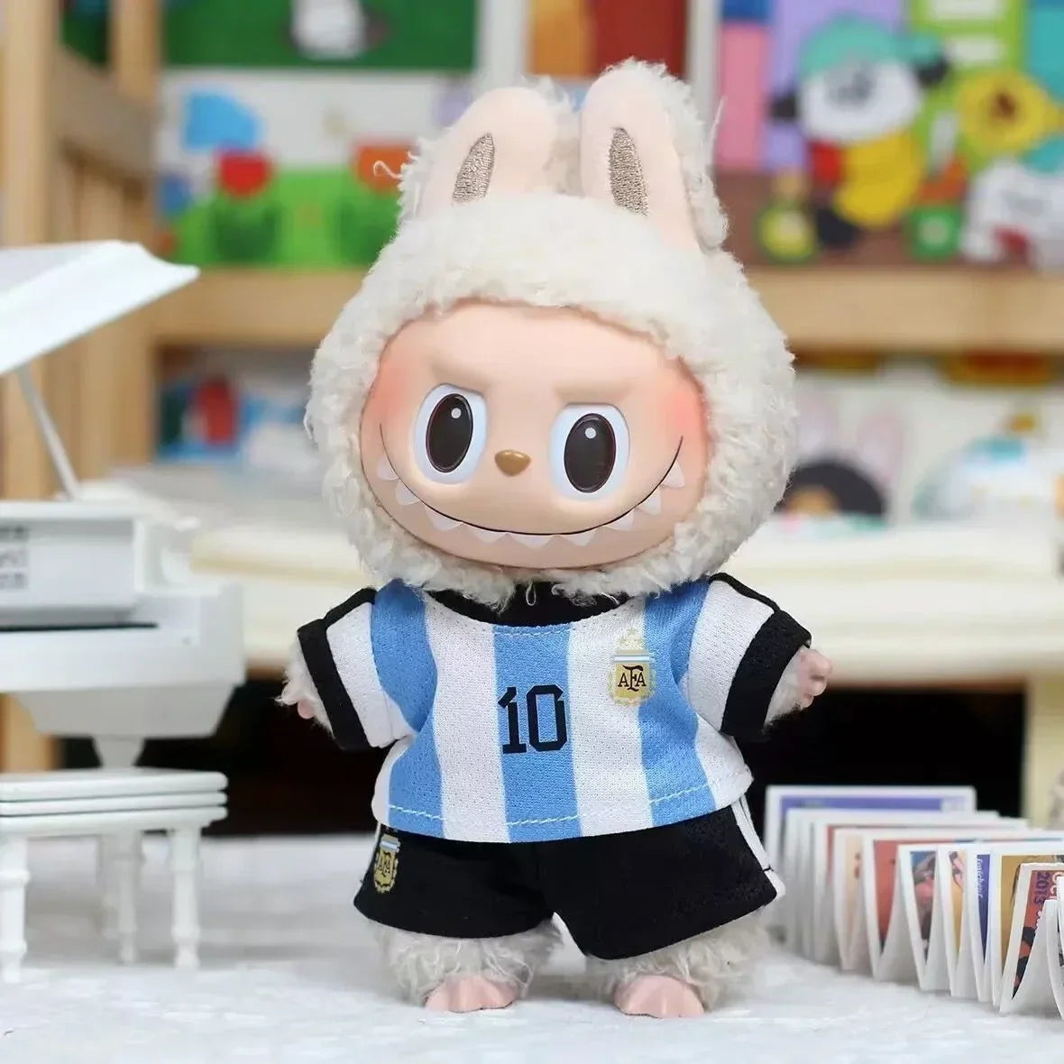 17cm Labubu Football Vinyl Pendant Doll Size 7 V1V2 V3 DIY Clothing Set Sportswear for Kids Creative Child Gift Toy