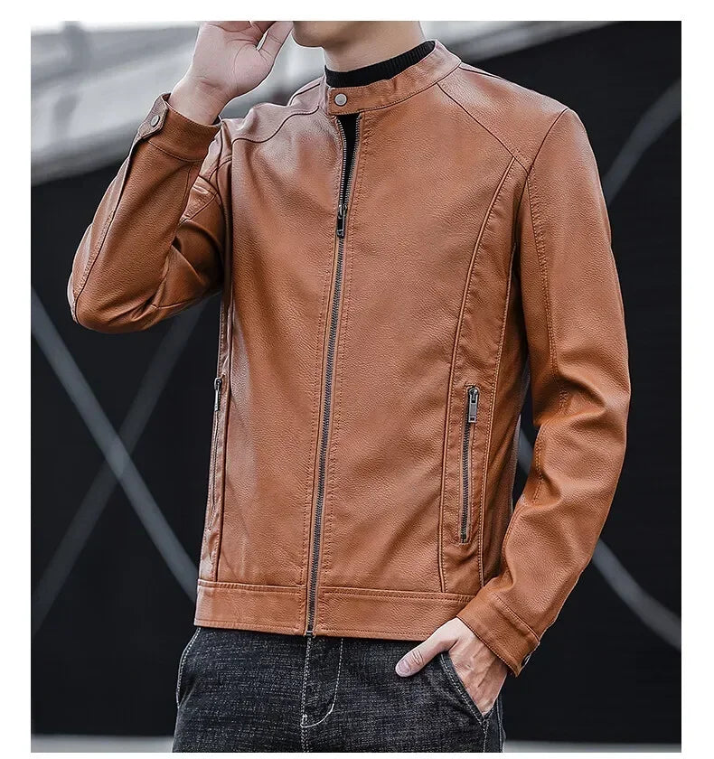 New Men's Motorcycle Leather Jacket Slim Men Leather Jacket Outer Wear Clothing For Male PU Leather Jackets Thin Business Jacket