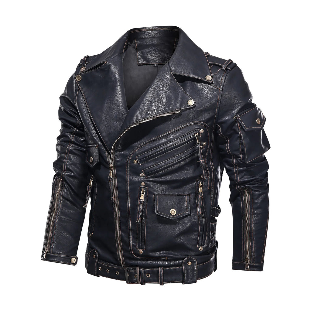 Winter Motorcycle PU Leather Jacket Fashion Cool Zipper Pockets Leather Coats Men Fashion Winter Clothing Mens Leather Jacket