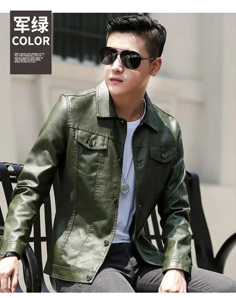 brand New leather jacket for men's leather jacket casual jacket Korean trend slim fit handsome youth Leather Coat mens plus size