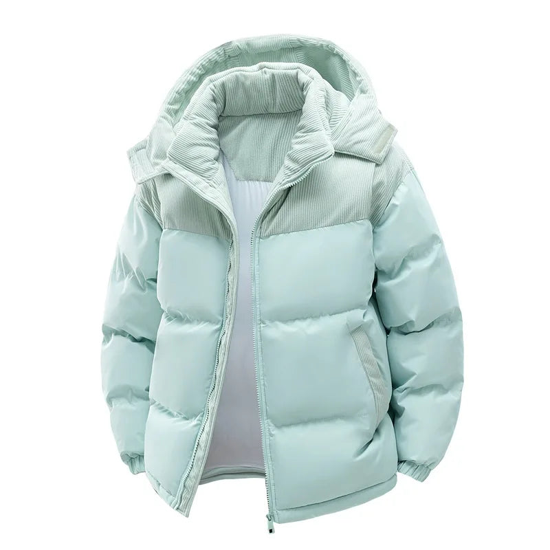 2025 Men's Color-coded Casual Trendy Loose Long Sleeve Hooded Quilted Jackets Male Winter New Fashion Thicken Clothes Coats Tops