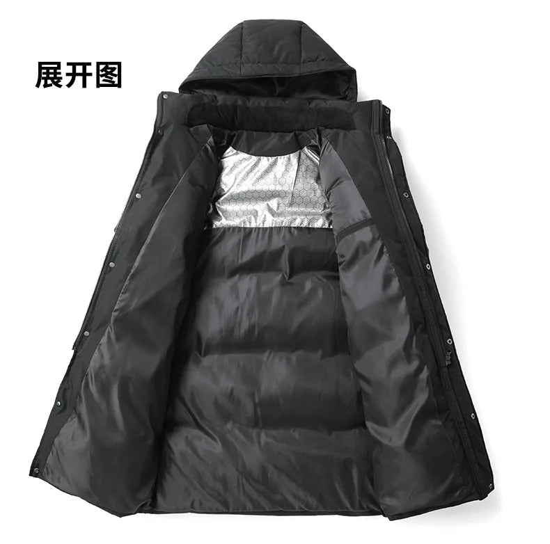2025 Men's High-Quality Mid-Length Jacket Coat, Winter Thick and Warm Overcoat, Pure Color Youth Cotton Coat Jacket,Outdoor Coat
