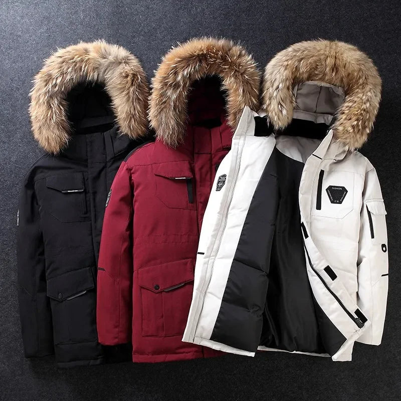 Men's Thermal Down Jacket Thick Puffer Jacket Men Coat High Quality Overcoat Winter Parka Men 90% White Duck Down Removable Cap