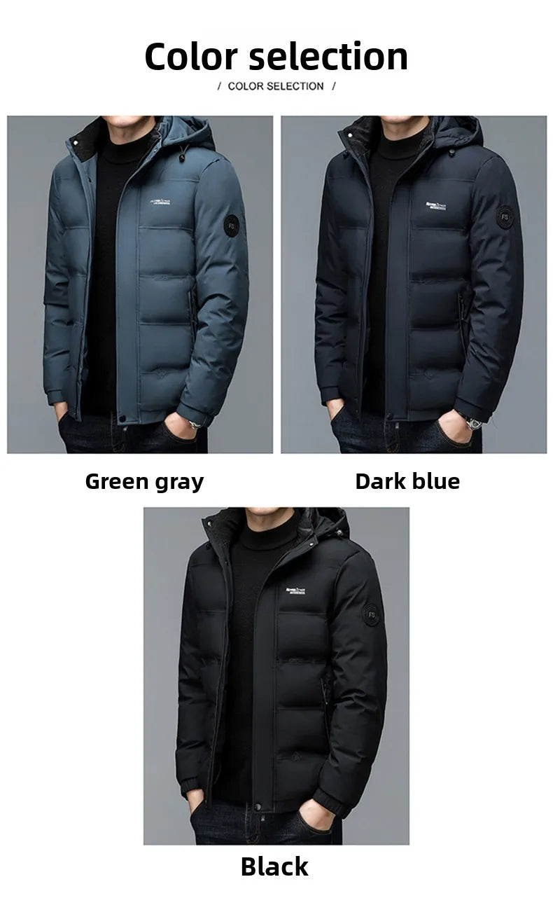 Men's Quilted Winter Windbreaker Parka Jacket with Thickened Lining – Hooded Standing Collar Coat for Middle-Aged Warmth