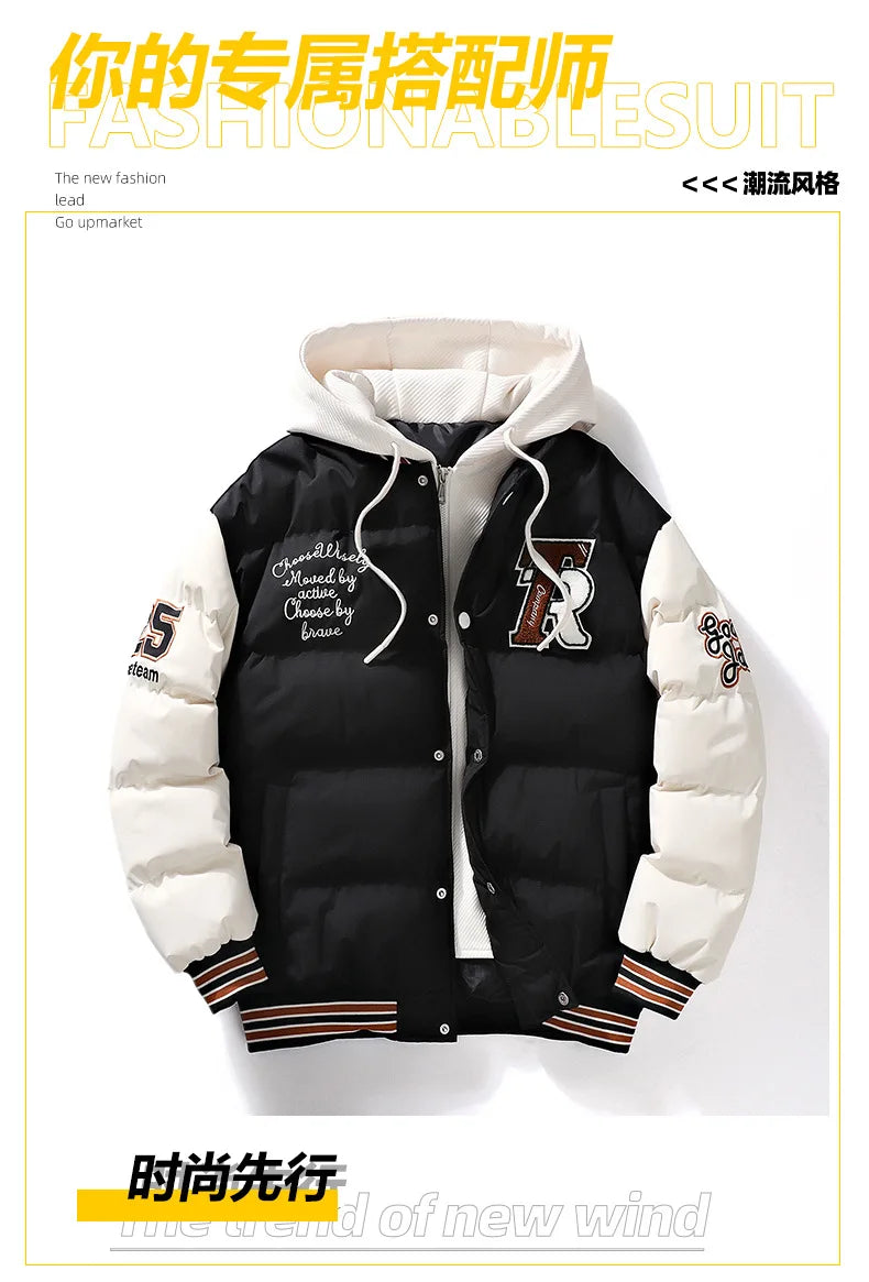 Supzoom New Arrival Casual Embroidery Mens Winter Trendy Fake Two-piece Hooded Bread Suit Couple Cotton-padded Jackets And Coats