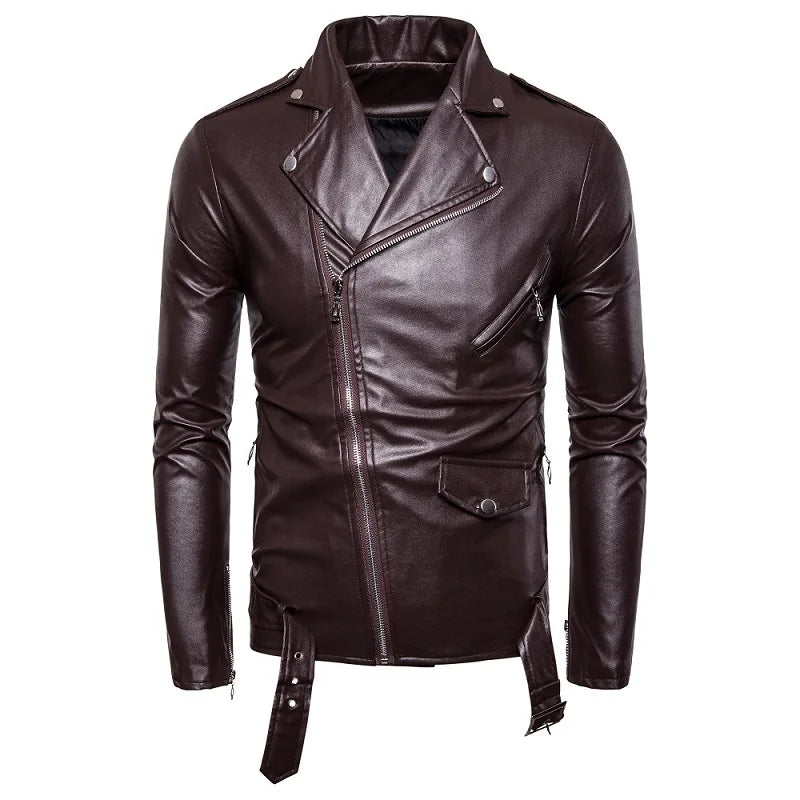 Mens Leather Jackets New White Black Casual Lapel Slim Fit Diagonal Zipper Motorcycle Pu Leather Jacket Coat Mens Jackets