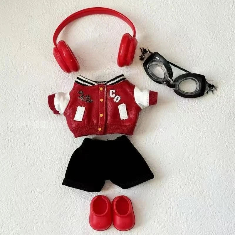 For 15/17cm Labubu Doll Fashion Trend Locomotive Clothing Set plush toy Leather Jacket Clothes designer Diy original Accessories