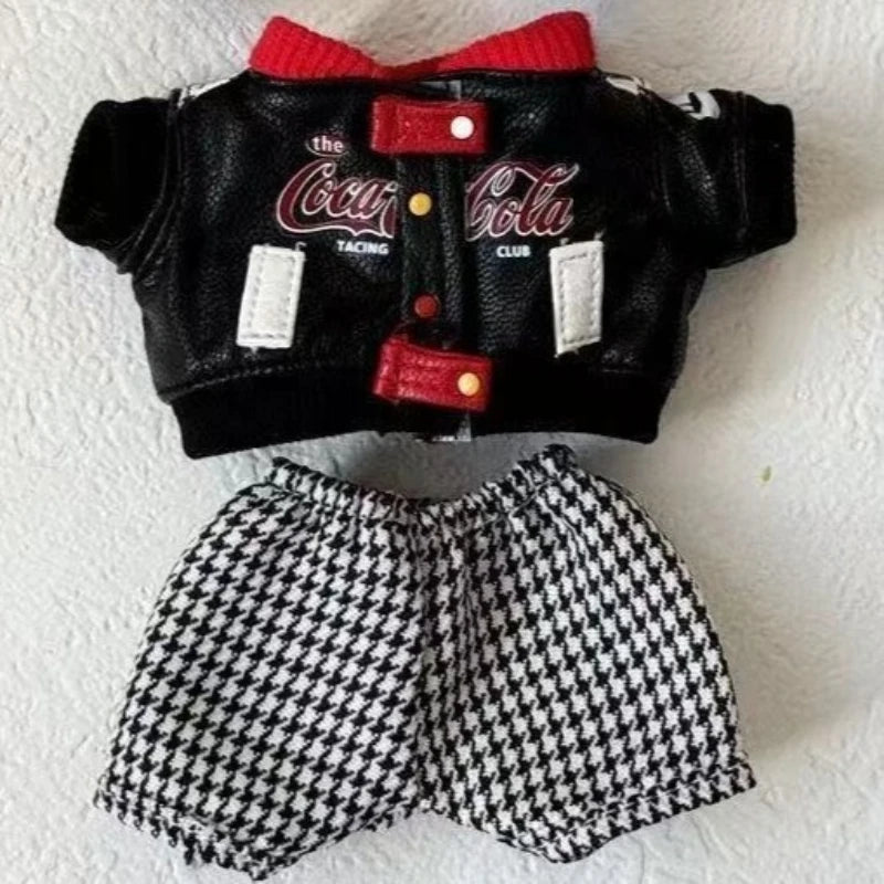 For 15/17cm Labubu Doll Fashion Trend Locomotive Clothing Set plush toy Leather Jacket Clothes designer Diy original Accessories