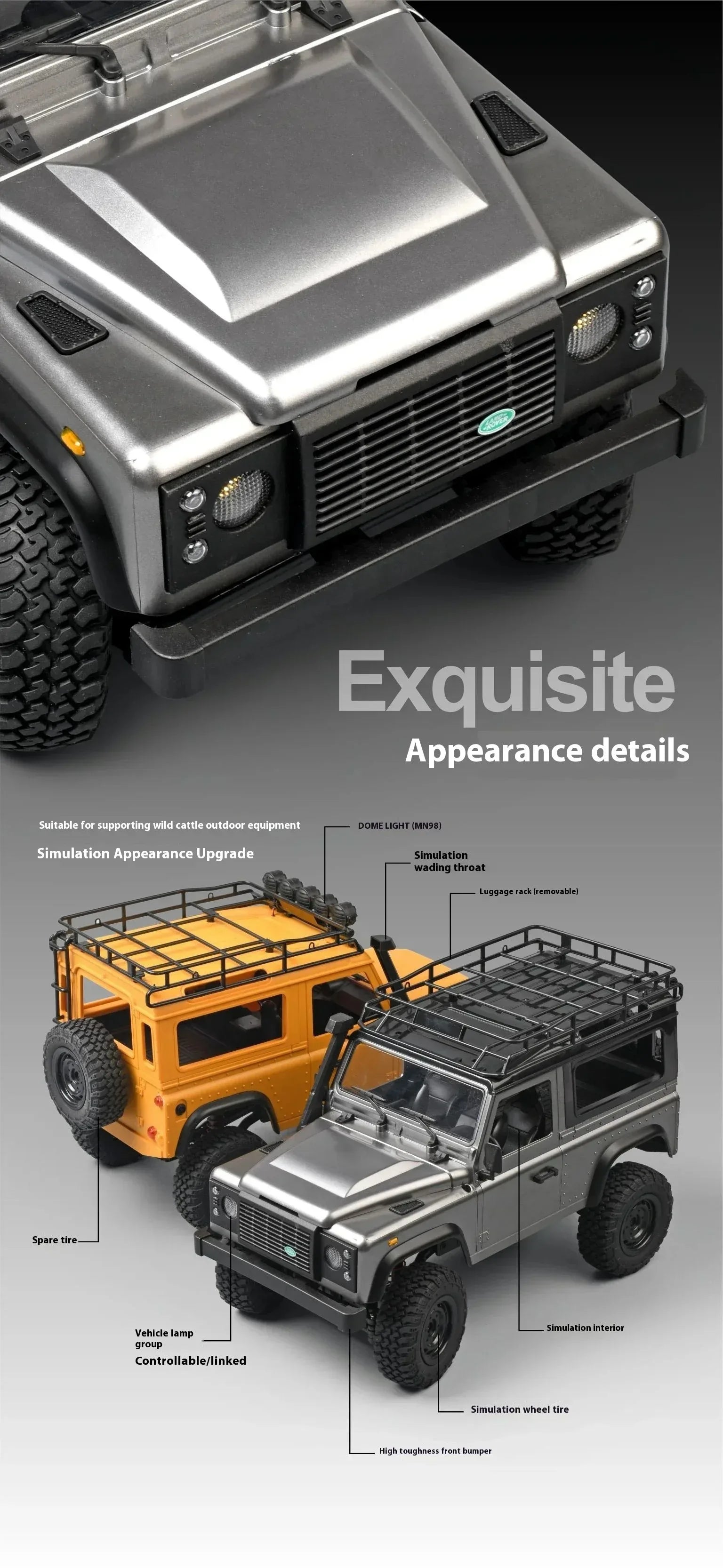 MN MODEL 1/12 4x4 Diving RC Panda Tour Vehicle Defender Off-Road Car Rock Crawler Wading Climbing Truck Collection Toy for Adult