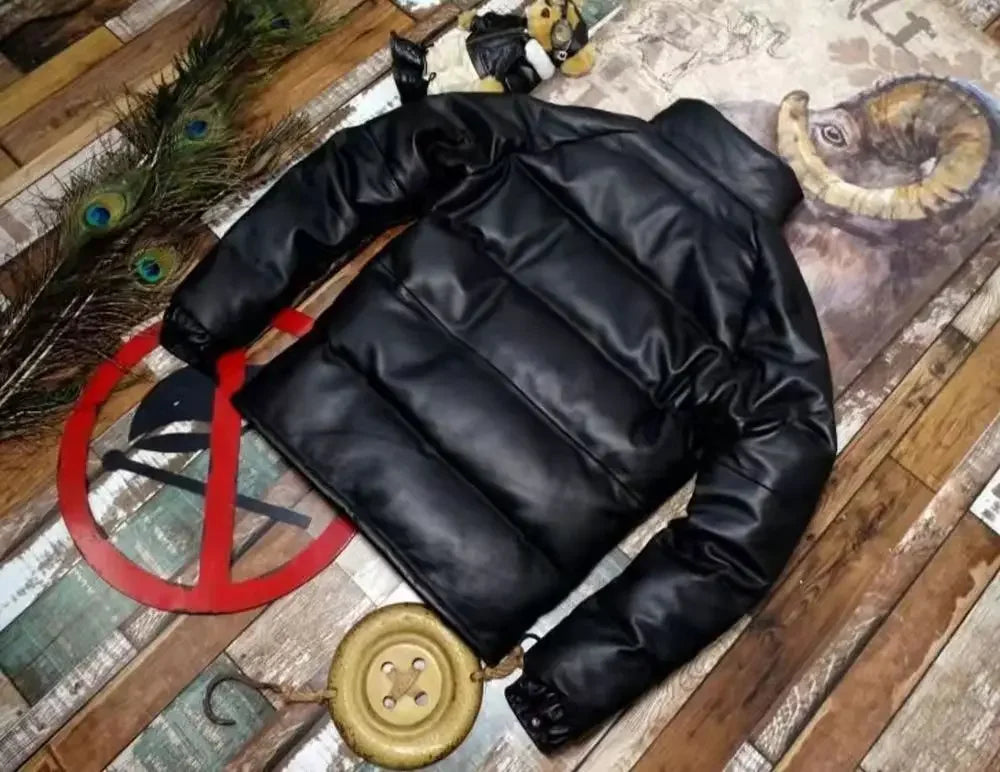 Cowhide Genuine Leather Duck Down Puffer Jacket Man Short Slim Fit Winter Fluffy Thickened Warm Leather Down Jacket Men Korean
