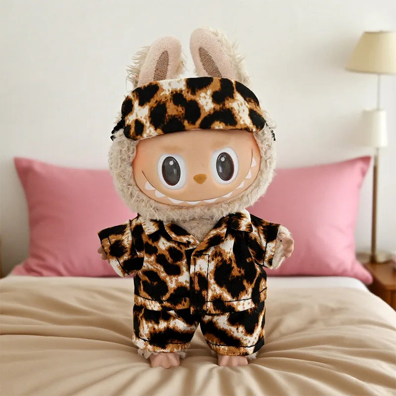 Labubu Clothes Home Wear Leopard Print Pajamas, Daily Outfit 3-piece Set, Eye Mask Pajamas (without Dolls) doll accessories