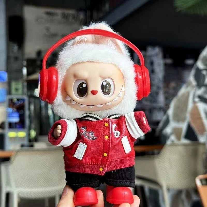 For 15/17cm Labubu Doll Fashion Trend Locomotive Clothing Set plush toy Leather Jacket Clothes designer Diy original Accessories