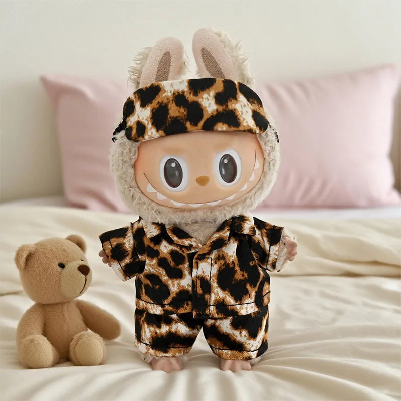 Labubu Clothes Home Wear Leopard Print Pajamas, Daily Outfit 3-piece Set, Eye Mask Pajamas (without Dolls) doll accessories