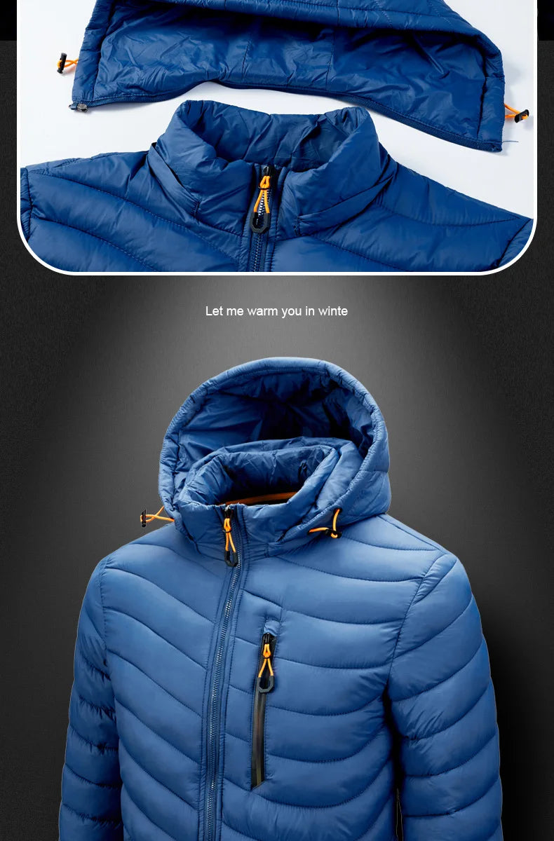 2025 Winter New Men's Lightweight Detachable Hood Cotton Jacket Male Parkas Warm Outdoor Coat Casual Plus Size