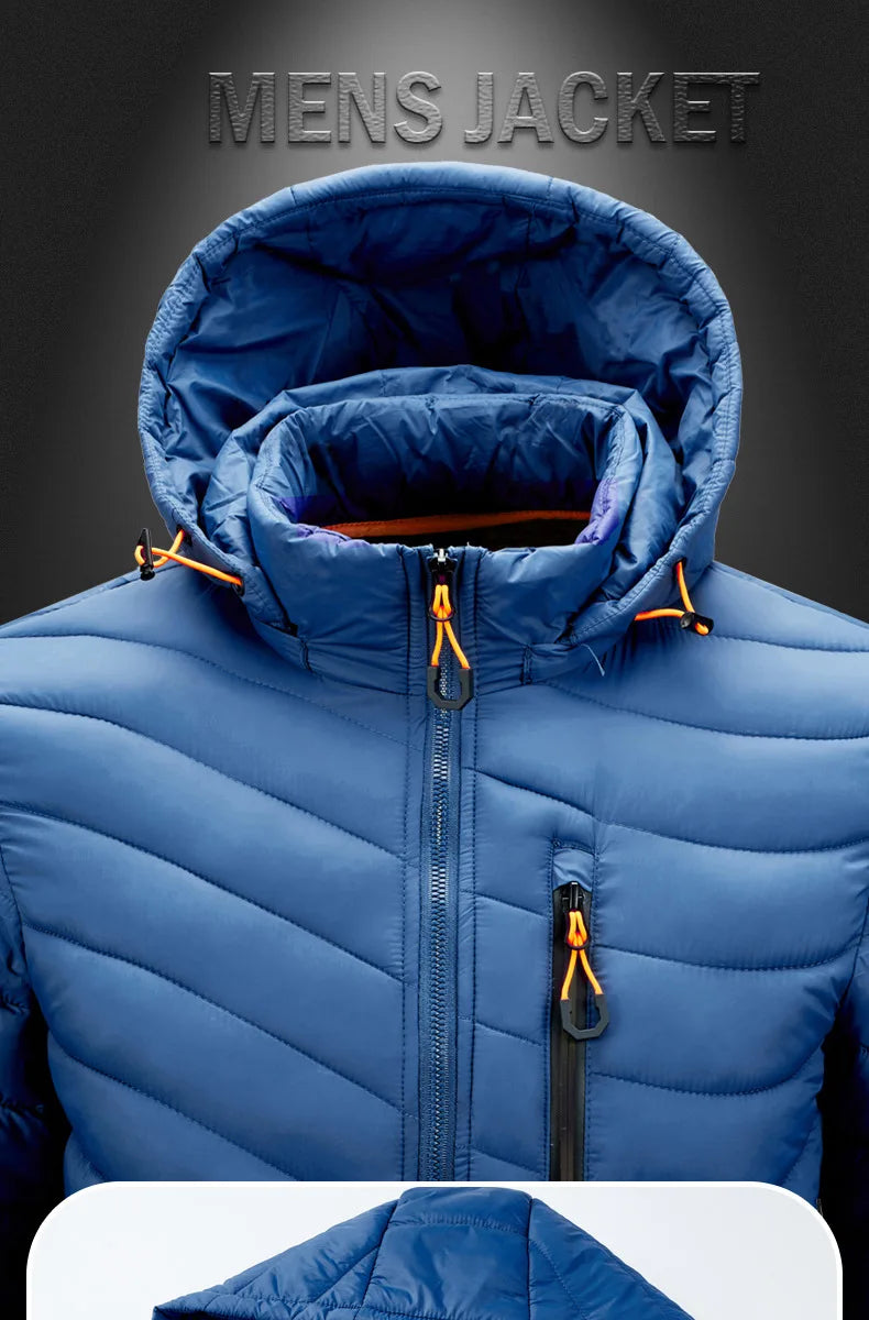 2025 Winter New Men's Lightweight Detachable Hood Cotton Jacket Male Parkas Warm Outdoor Coat Casual Plus Size