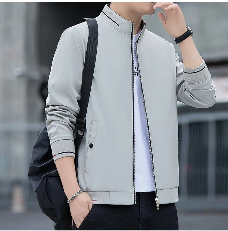 New Autumn Winter Men's Casual Sports Jacket Fashionable Trend Windproof Portable Pocket Stand Up Collar Fashionable Coat